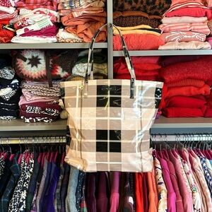 Kate Spade pale pink and black plaid tote bag